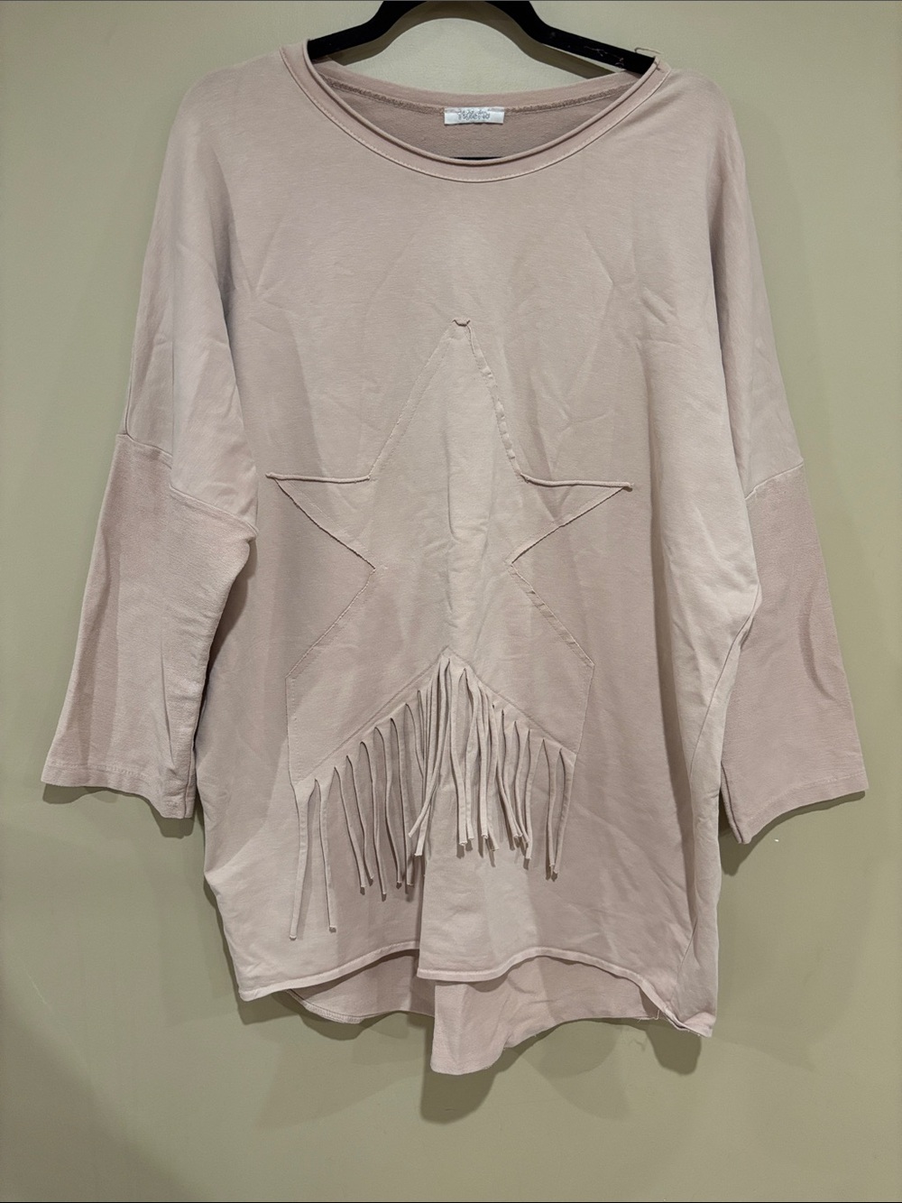 Tan oversized star fringe pullover